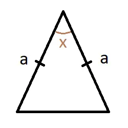площа рівнобедреного трикутника за кутом